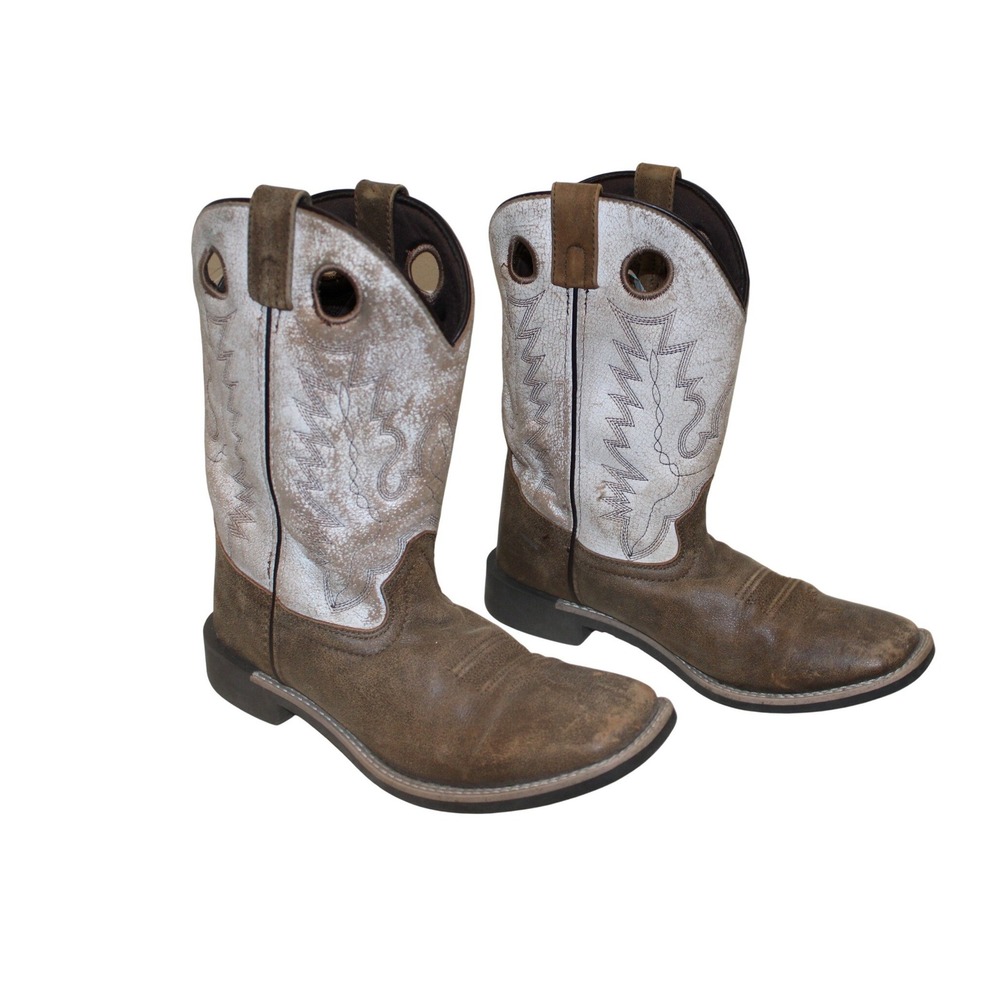 Smoky Mountain‎ Boots Youth 6.5 R Brown White Leather Western Cowboy Boots